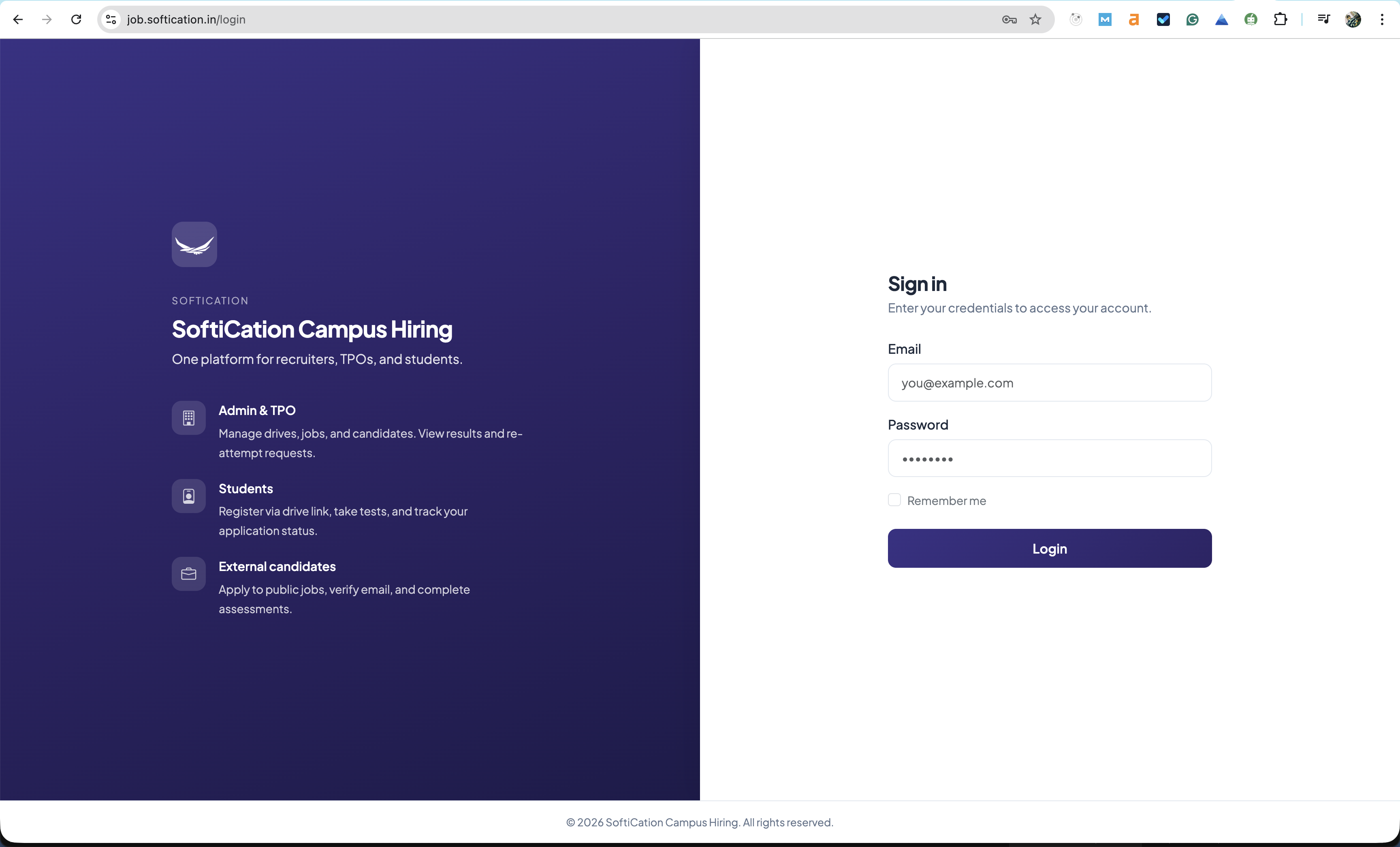 SoftiCation Campus Drive Application dashboard for online assessment and campus hiring