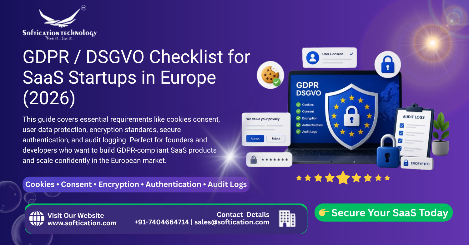 GDPR / DSGVO Checklist for SaaS Startups in Europe – Complete Compliance Guide 2026 - Web Development article by SoftiCation Technology