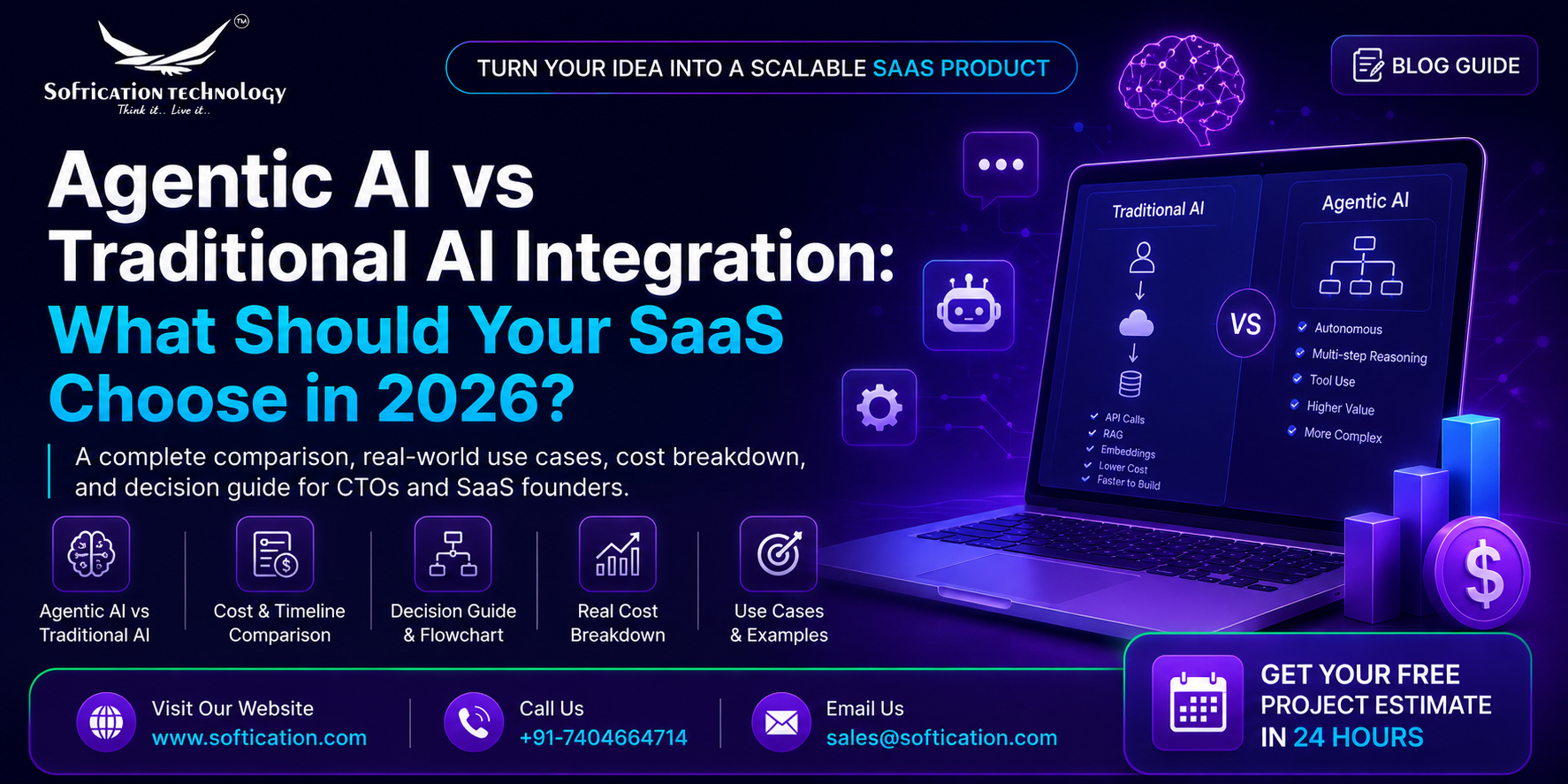 Agentic AI vs Traditional AI Integration: What Should Your SaaS Choose in 2026? - select Categories article by SoftiCation Technology
