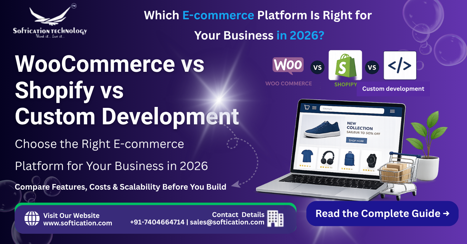 WooCommerce vs Shopify vs Custom Development: Which E-commerce Platform Is Right for Your Business in 2026? - E-Commerce Development article by SoftiCation Technology