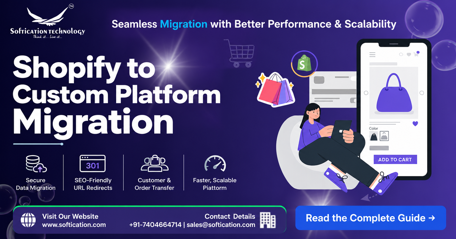 Shopify to Custom Platform Migration Guide (2026) | SEO & Data Migration - E-Commerce Development article by SoftiCation Technology