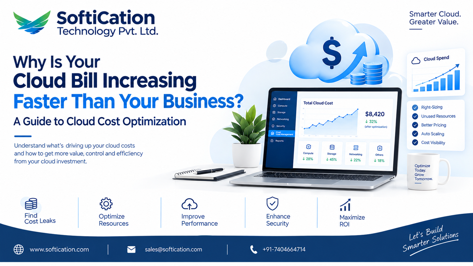 Why Is Your Cloud Bill Increasing? Cloud Cost Optimization Guide - IT News article by SoftiCation Technology