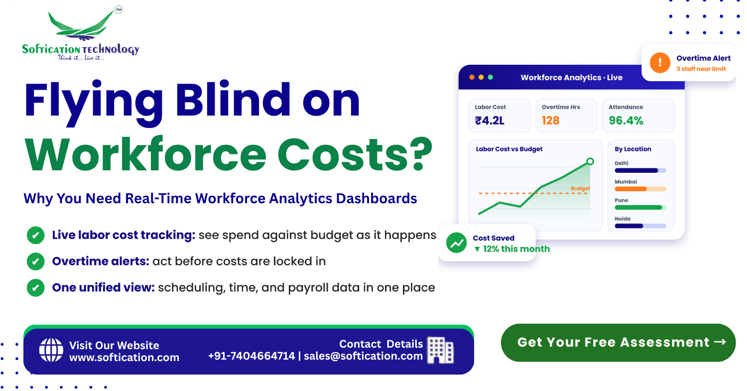 Flying Blind on Workforce Costs? Why You Need Real-Time Workforce Analytics Dashboards - Web Development article by SoftiCation Technology